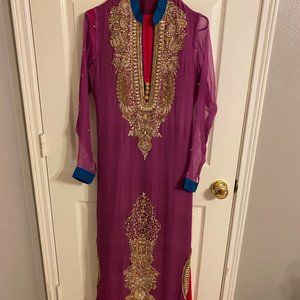 Purple and Gold Shalwar Kameez